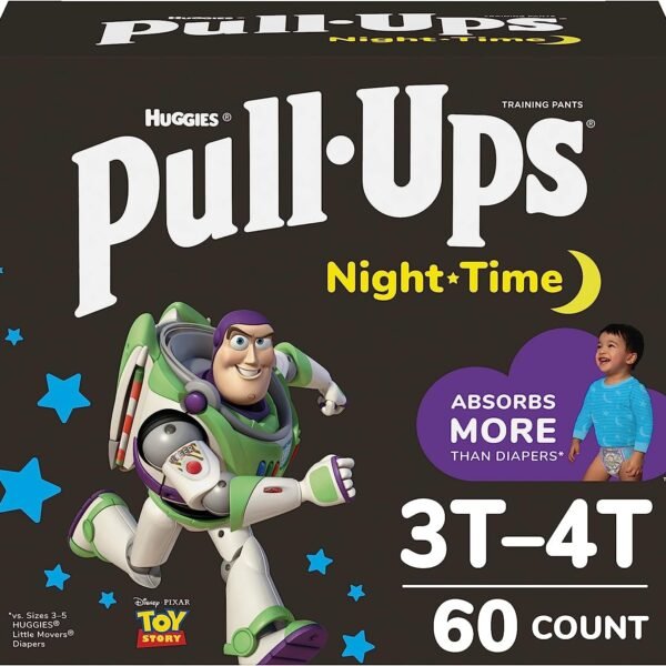 Pull-Ups Boys' Nighttime Potty Training Pants, Training Underwear, 3T-4T (32-40 lbs), 60 Ct